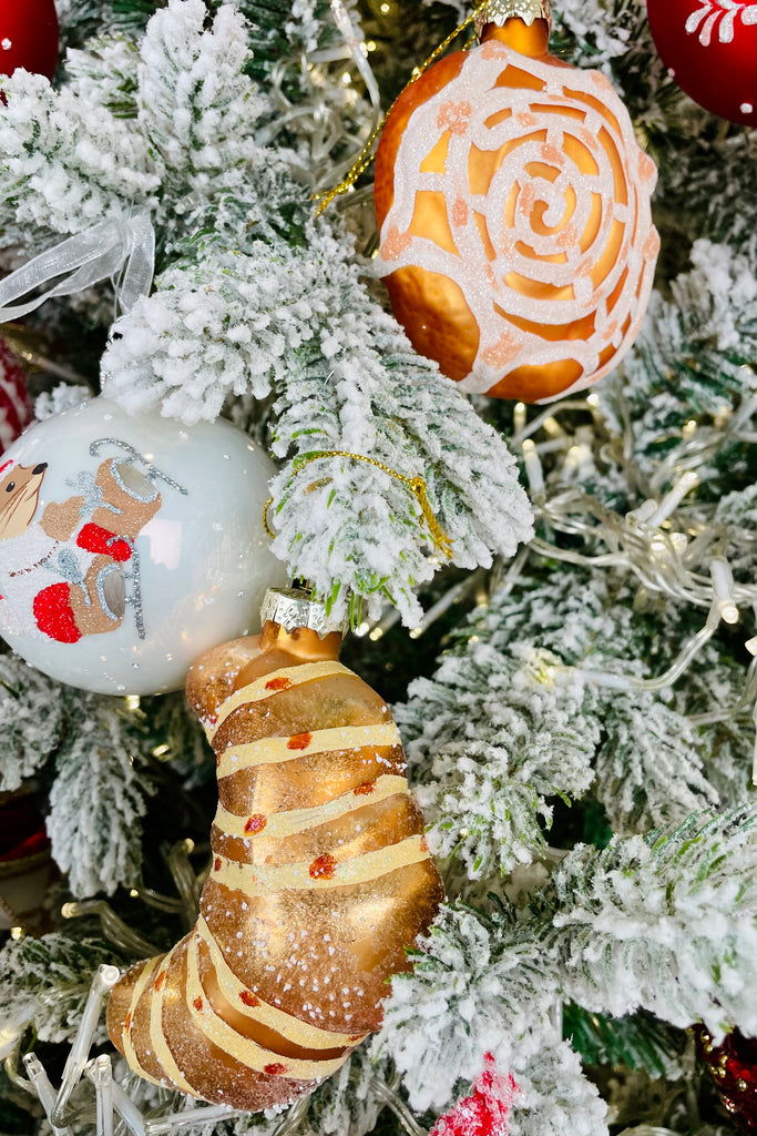 Cinnamon Roll and Croissant Glass Ornaments, Set of 4
