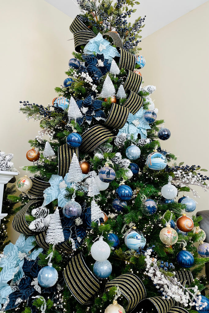 Blue Sparkling Poinsettias on Clips, Set of 6
