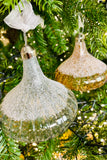 Sparkling Amber and Grey Glass Finial Ornaments, Set of 4