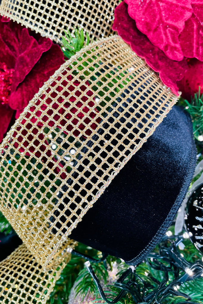 Gold Glitter Net Luxury Wired Ribbon, 10 yds