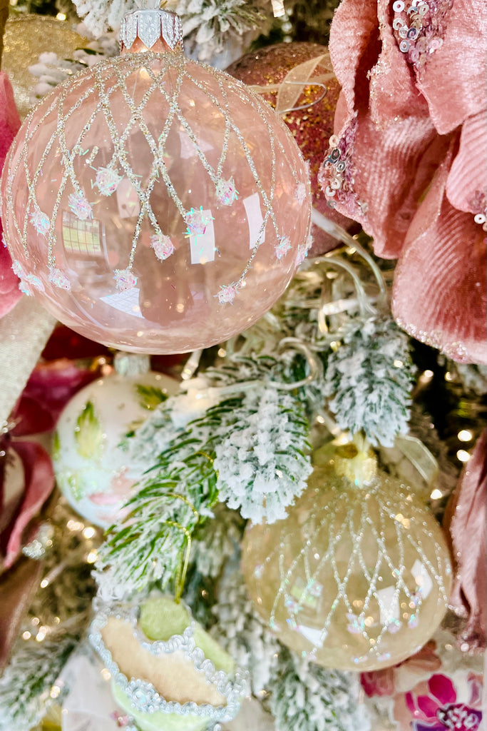 Pink and Pearl Glitter Net Ornaments, Set of 6