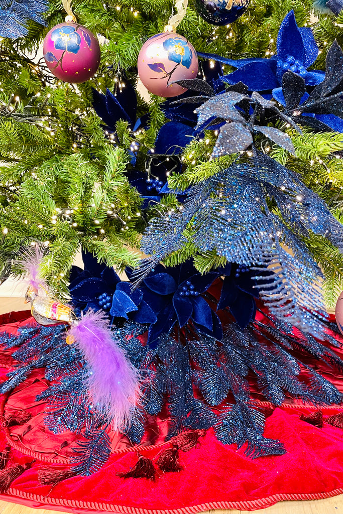 Night Blue Sparkling Feather Sprays, Set of 4