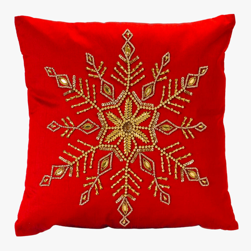 Beaded Jeweled Square Snowflake Pillow