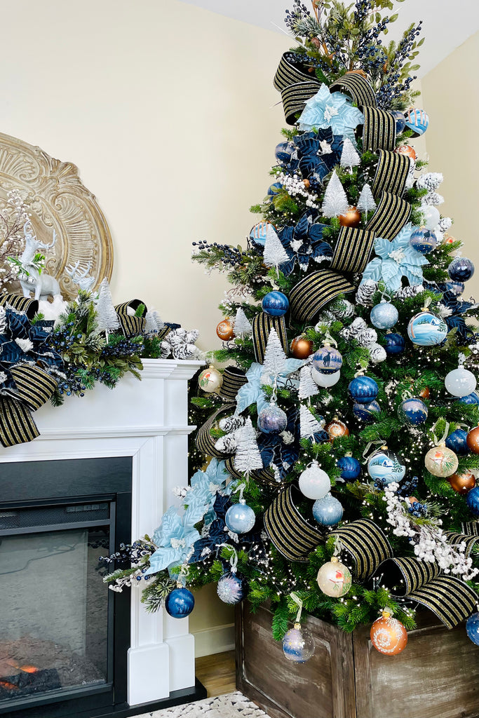 Blue Sparkling Poinsettias on Clips, Set of 6