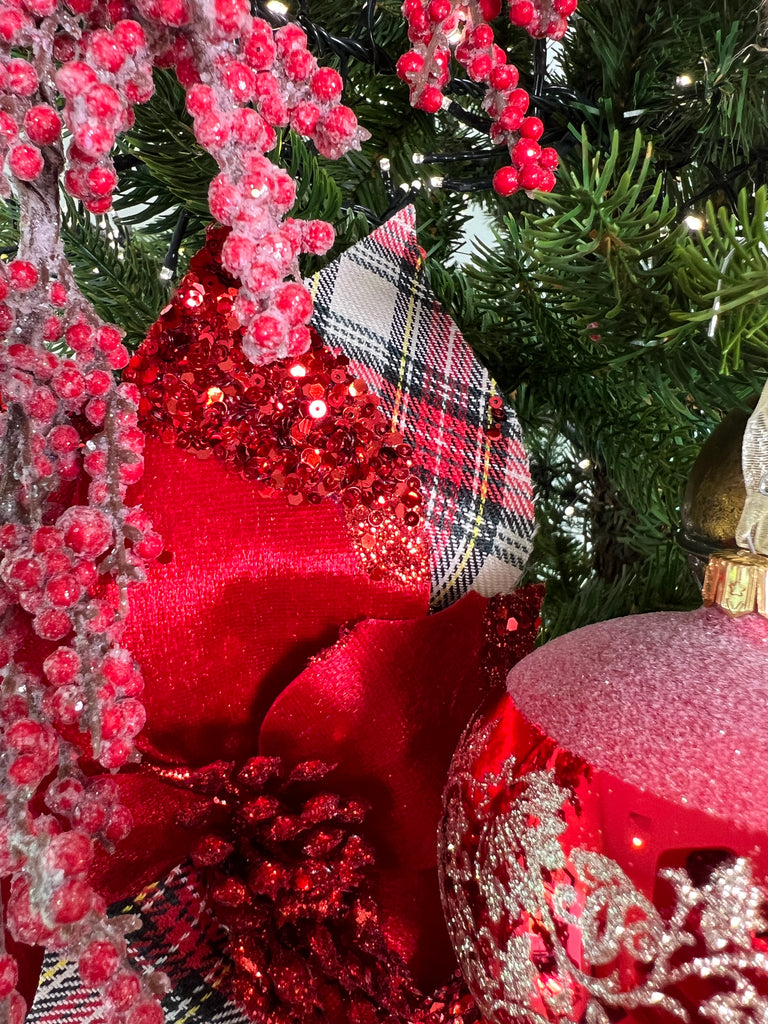 Plaid Poinsettias on Clips, Set of 6