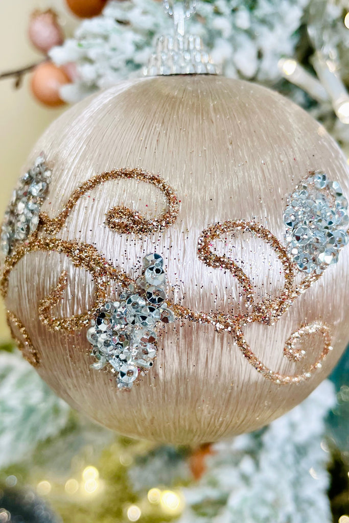 Bejeweled Champagne Silky Spun Ornaments, Set of 6