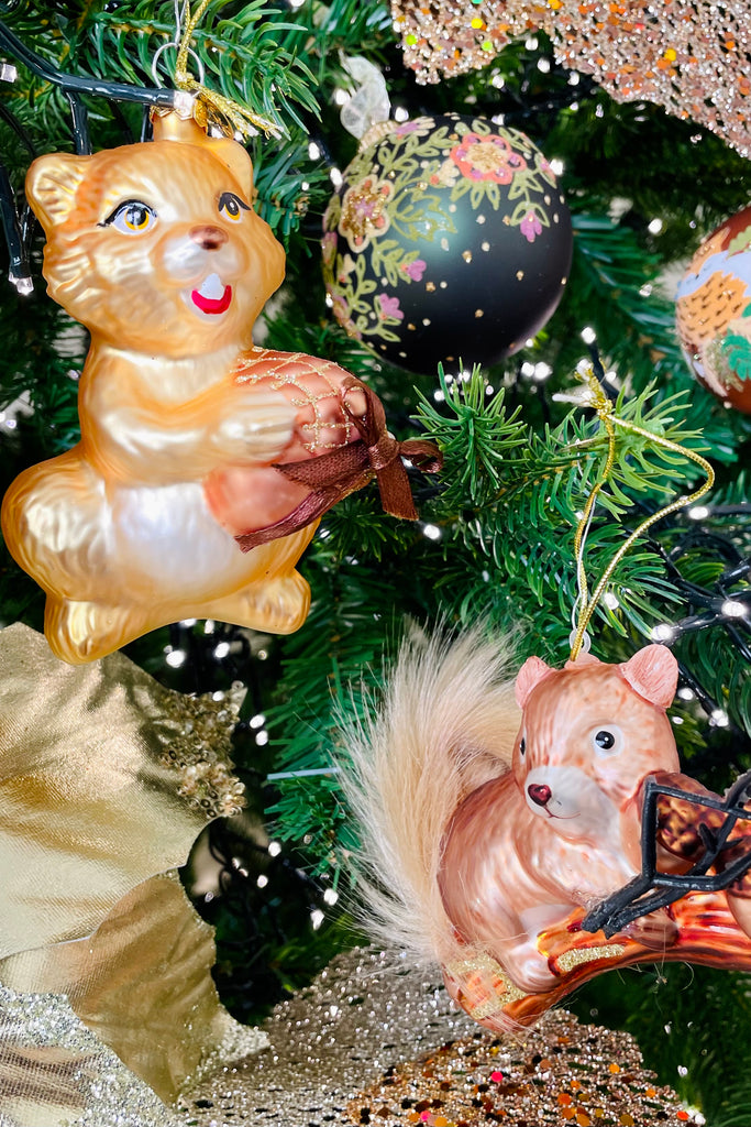 Artisan Woodland Squirrels Glass Ornaments, Set of 2