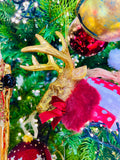 Gold and Burgundy Deer Ornaments, Set of 8