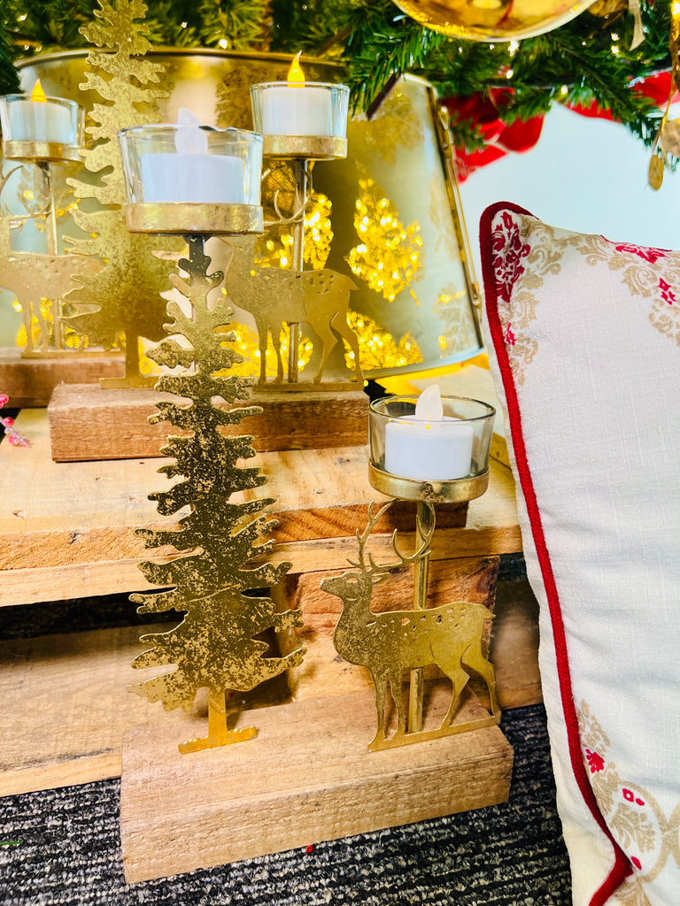 Gold Forest and Deer Tea Light Candleholder