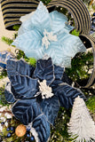 Blue Sparkling Poinsettias on Clips, Set of 6