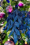 Sparkling Blue Glitter Leaf Sprays, Set of 4