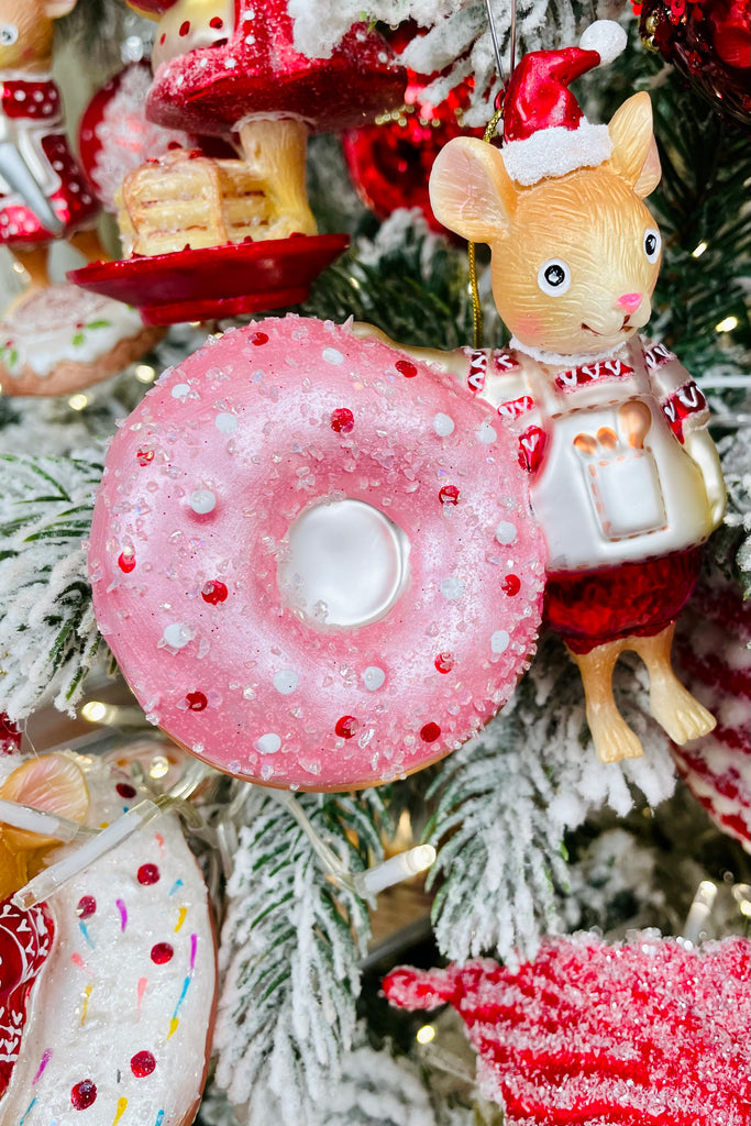 Mice with Donuts Glass Ornaments, Set of 2