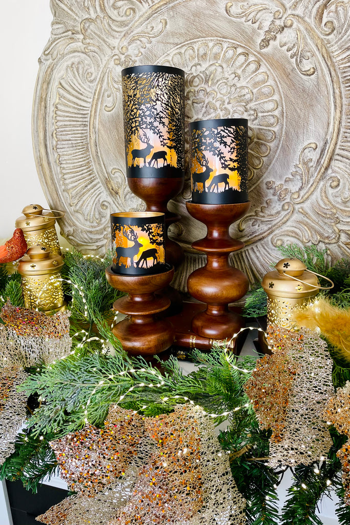 Set of 3 Black and Gold Reindeer Cutout Hurricanes