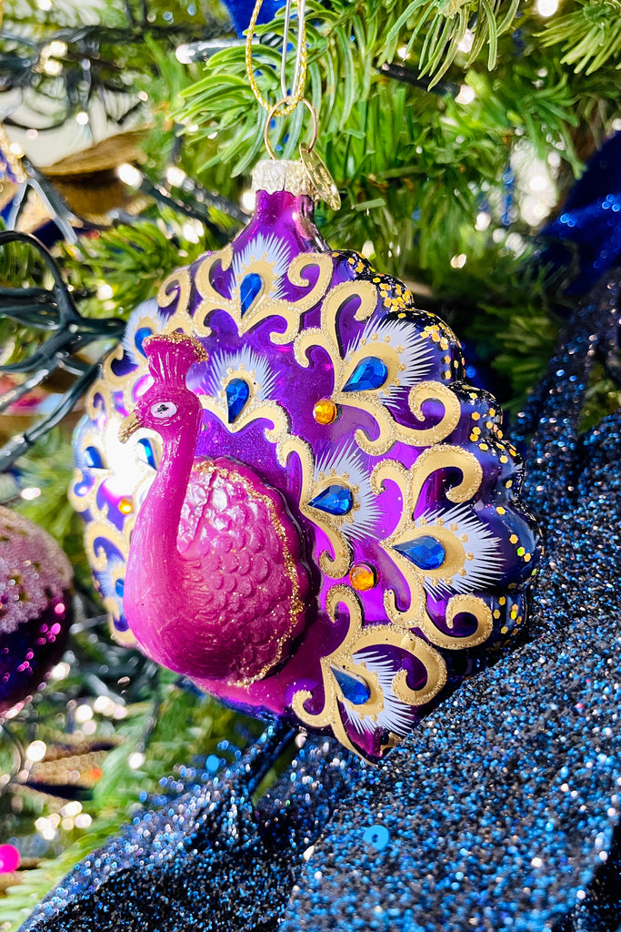 Royal Glass Peacock Ornaments, Set of 2