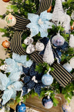 Blue Sparkling Poinsettias on Clips, Set of 6
