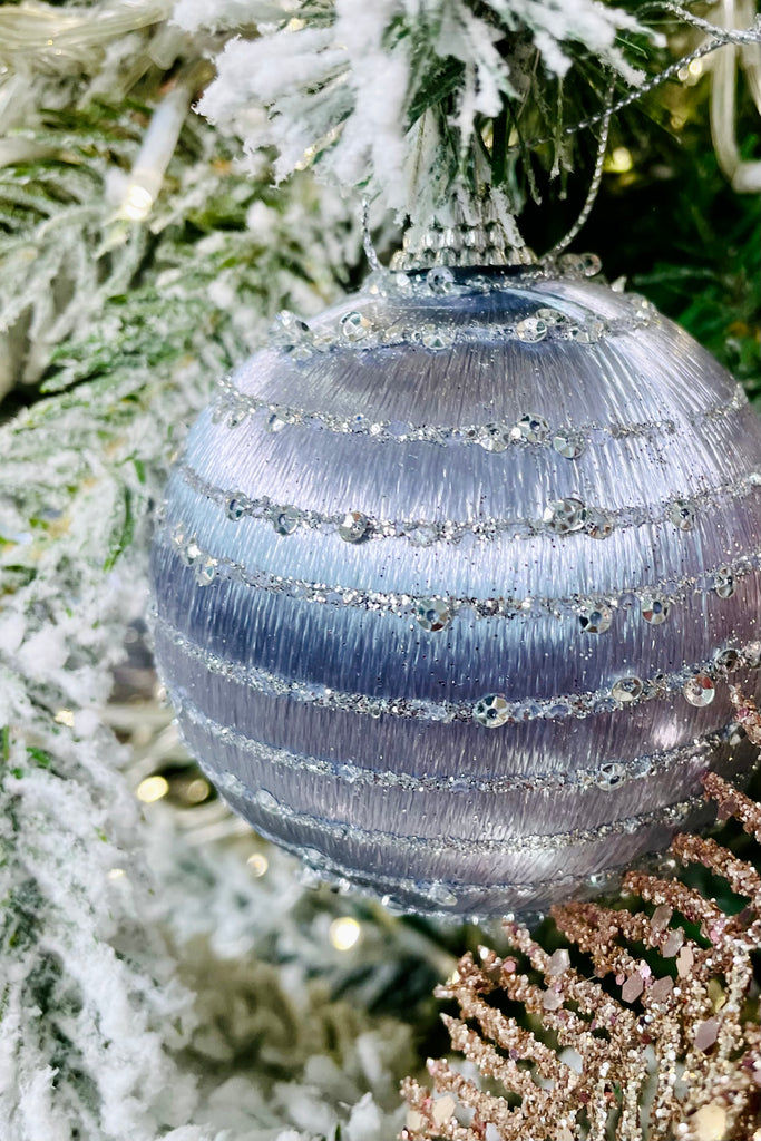 Jeweled Silver Glitter Lines Ornaments, Set of 12
