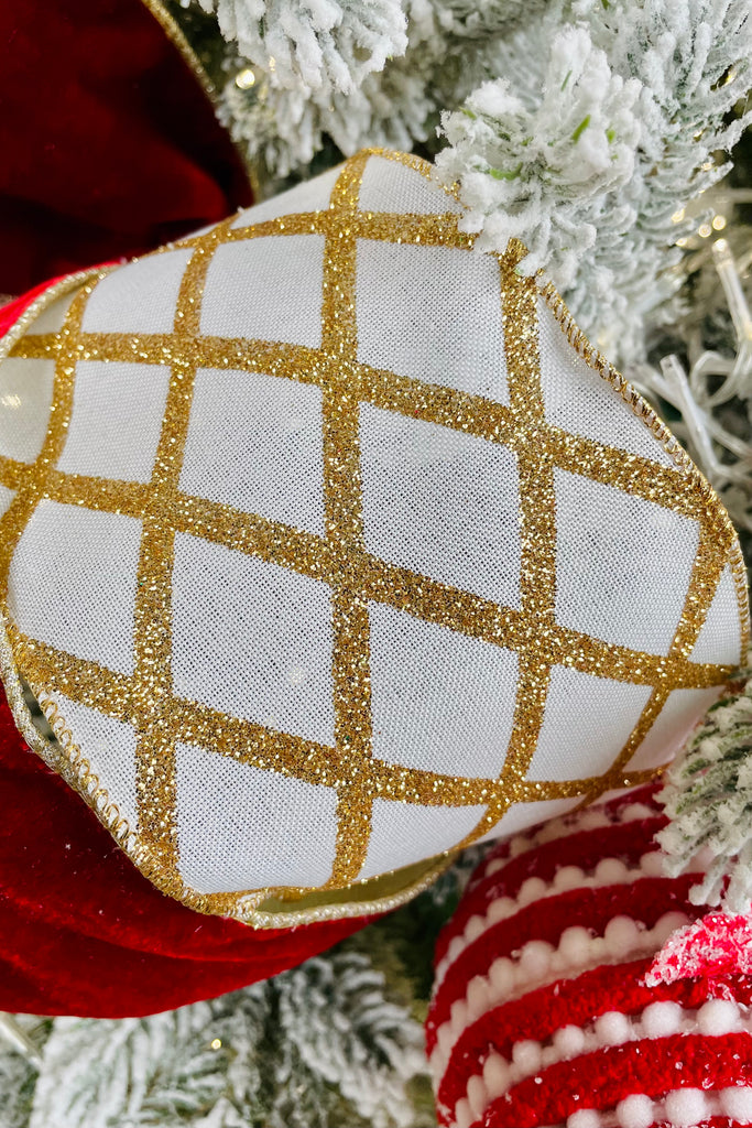 Luxury Gold and White Sparkling Wired Christmas Ribbon, 10 Yards