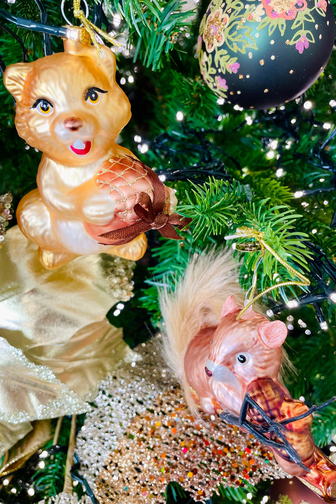 Artisan Woodland Squirrels Glass Ornaments, Set of 2
