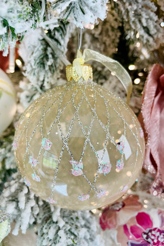 Pink and Pearl Glitter Net Ornaments, Set of 6