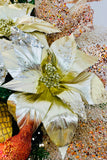 Gold Glitter and Sequin Poinsettias on Clips, Set of 4
