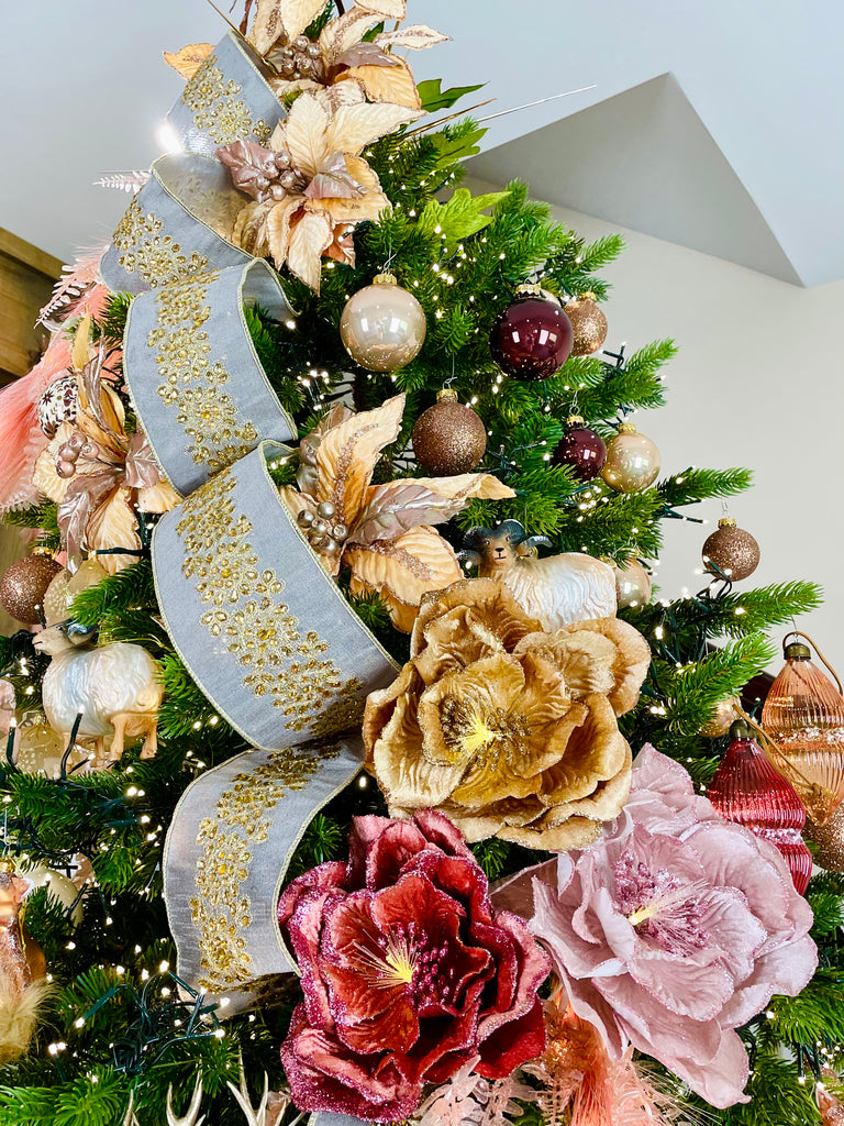 LED Glitter Magnolias on Clip, Set of 3