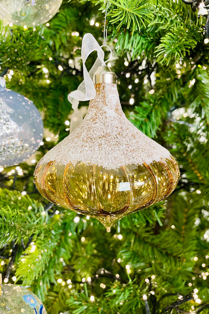 Sparkling Amber and Grey Glass Finial Ornaments, Set of 4