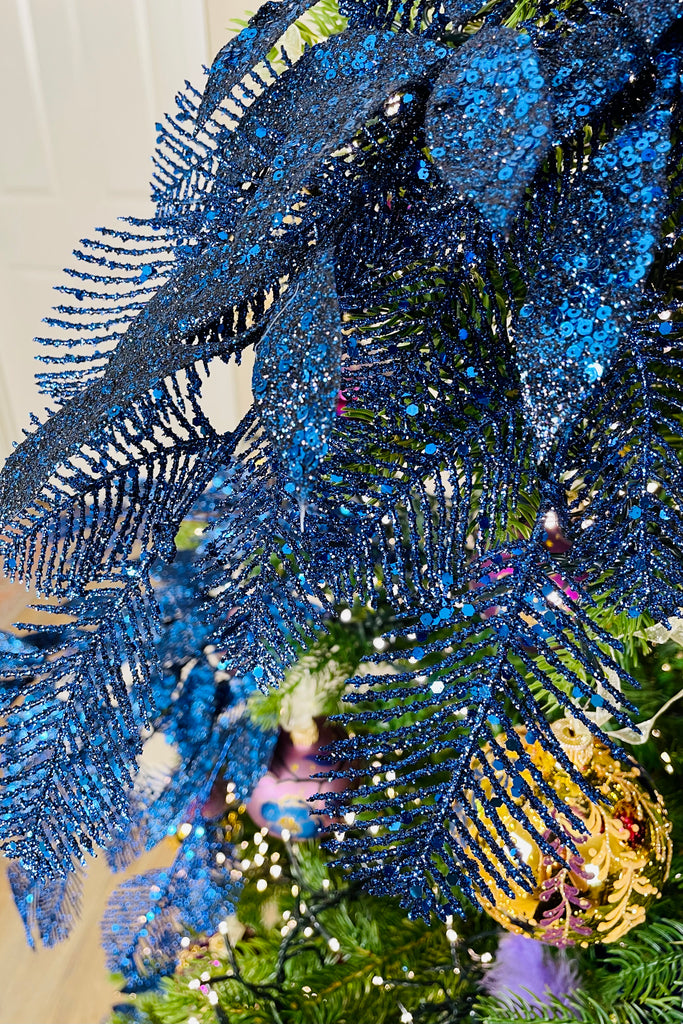 Night Blue Sparkling Feather Sprays, Set of 4