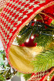 Red and Gold Herringbone Luxury Wired Ribbon