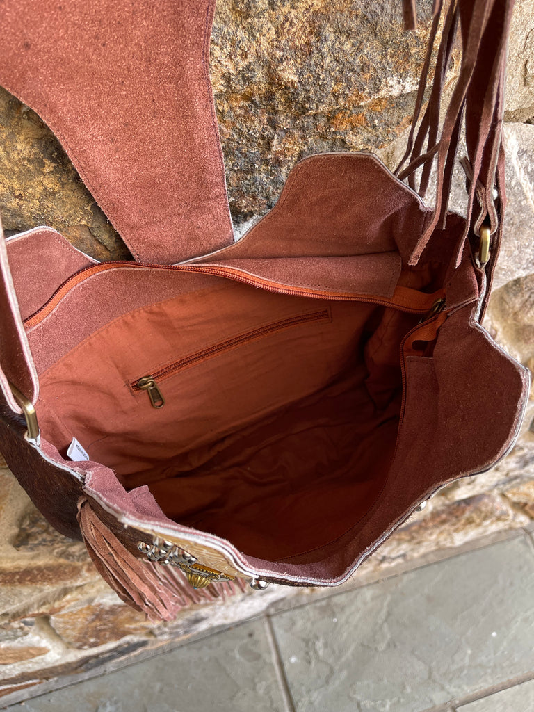 Leather Haircalf Crossbody with Embellishment