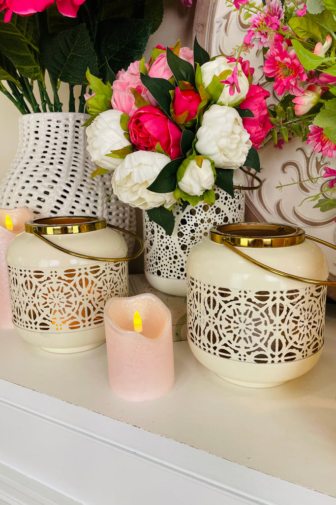 7.5'' Shades of Cream Cutout Lanterns, Set of 2