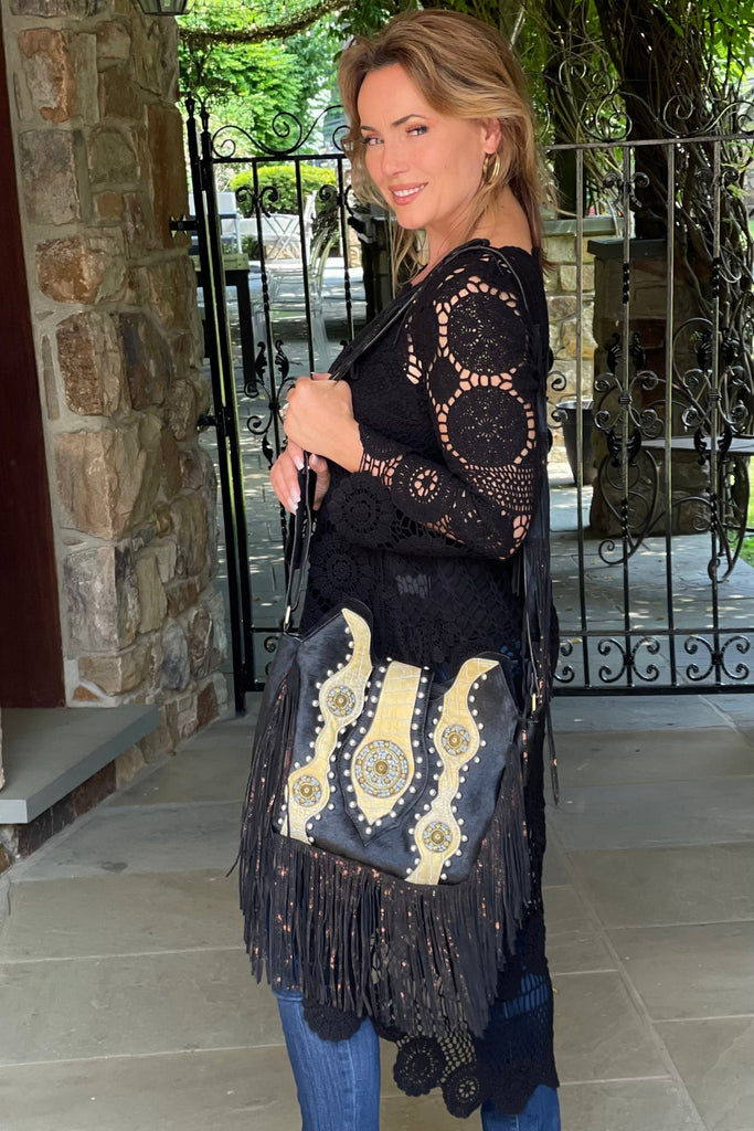 Leather Haircalf Crossbody with Embellishment
