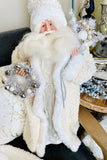 Cream Fringe Coat Santa w/Wreath & Sack