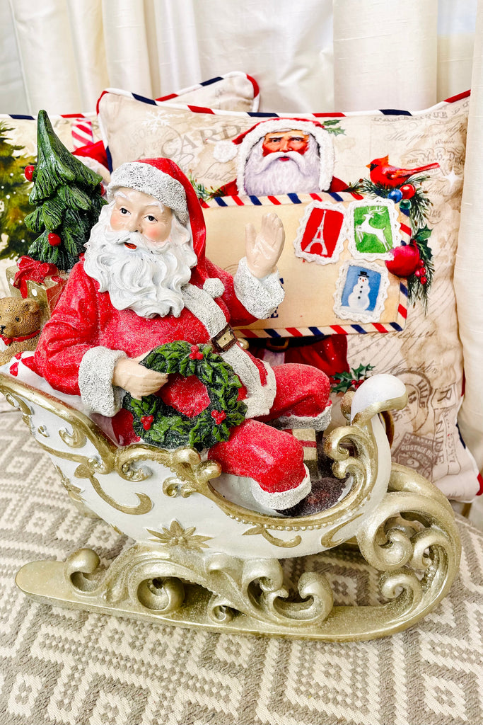 12.75 Inch Glittered Santa in Sleigh