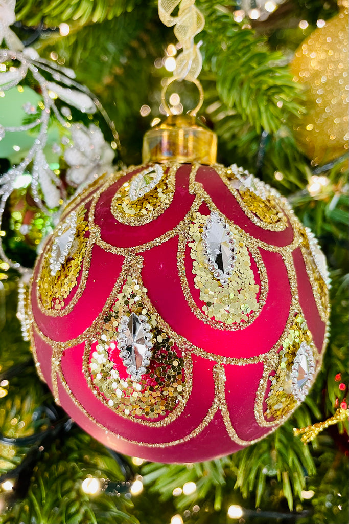 Red and Gold Chandelier Glass Ornament, Set of 6