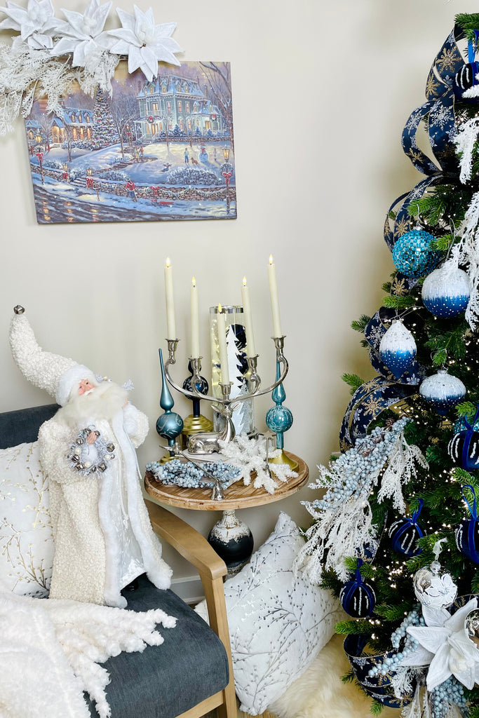 Cream Fringe Coat Santa w/Wreath & Sack