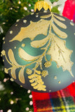 Gold Metallic Holly European Glass Ornaments, Set of 4
