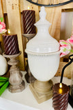 17.5 Inch White Ceramic Lidded Urn w/Unglazed Base