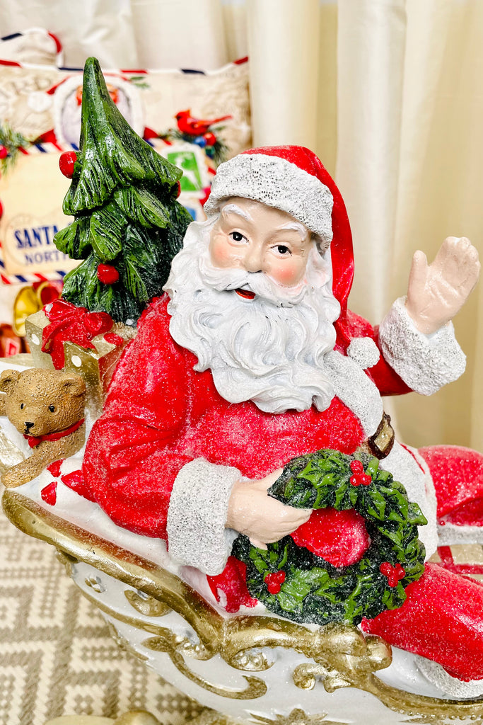 12.75 Inch Glittered Santa in Sleigh