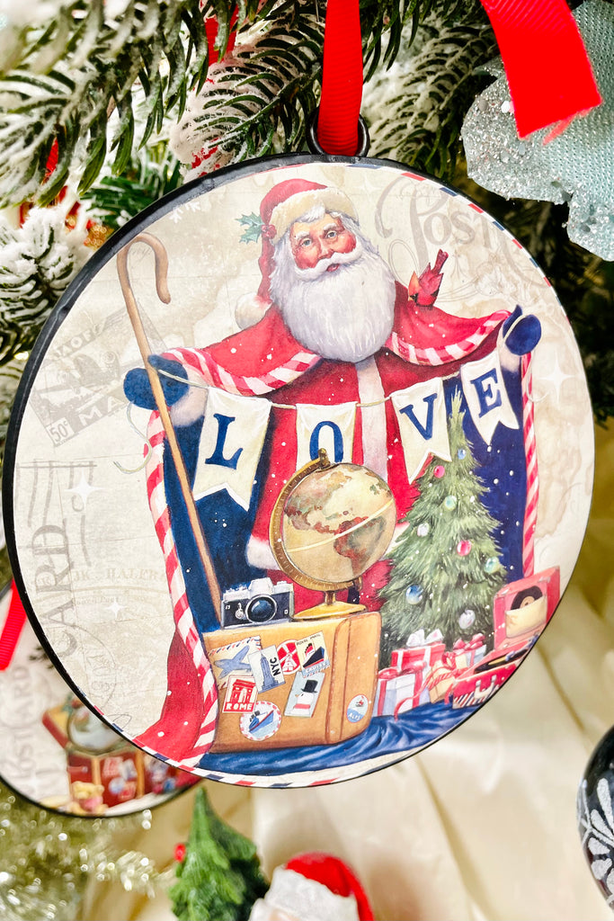 6" Post Card Santa Disc Ornament - Set of 4
