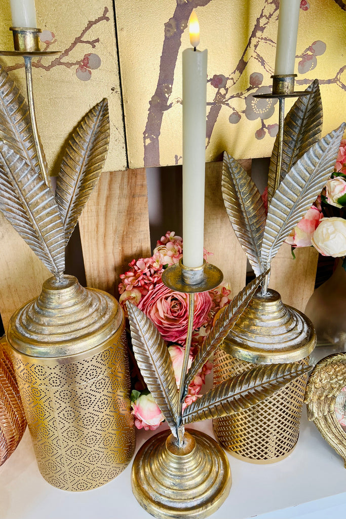 Gold Metal Leaves Candleholder