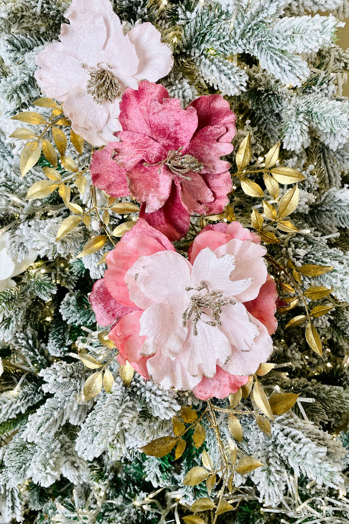 Grand Blooming Flower and Gold Leaf Pick, Choice of Color, Set of 2