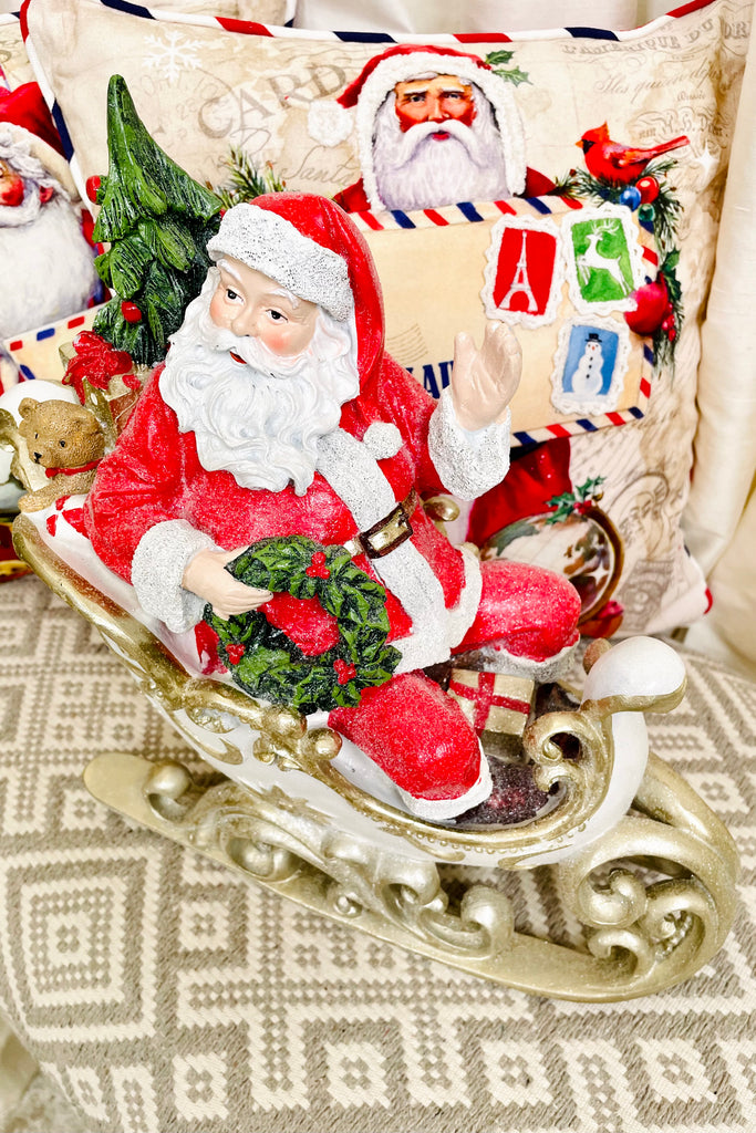 12.75 Inch Glittered Santa in Sleigh