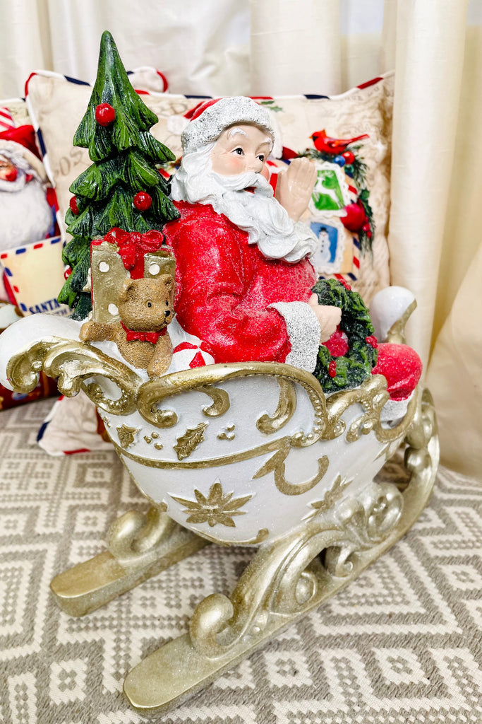 12.75 Inch Glittered Santa in Sleigh