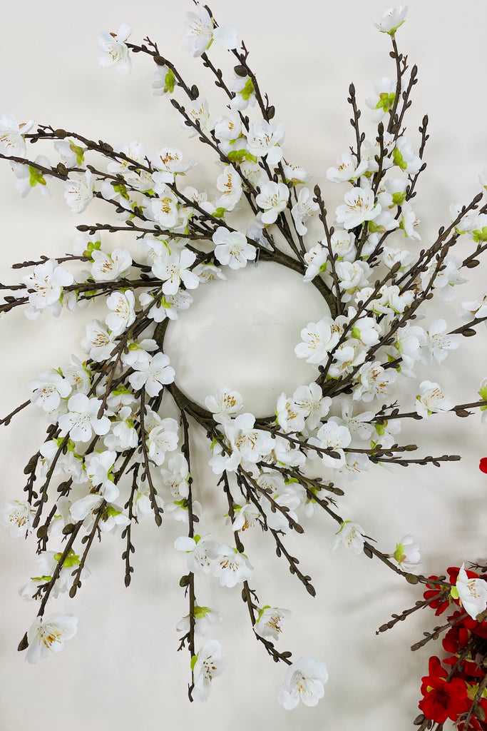 19 Inch White Cherry Blossom Candle Ring / Wreath