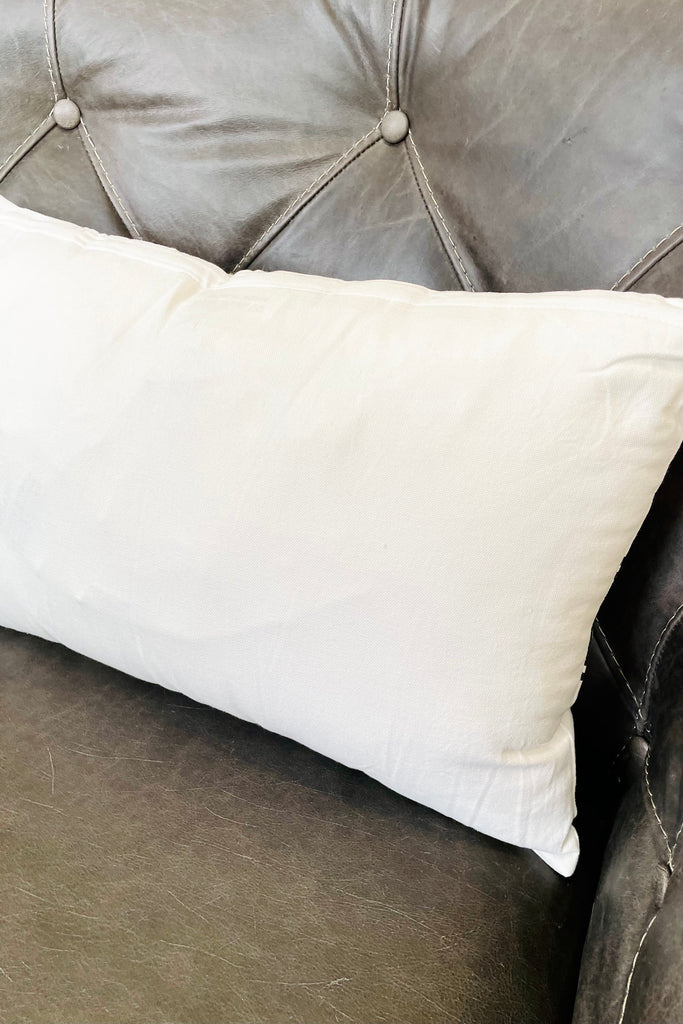 20" Rectangular Cotton White Pillow w/ Black Greek Key Stripes