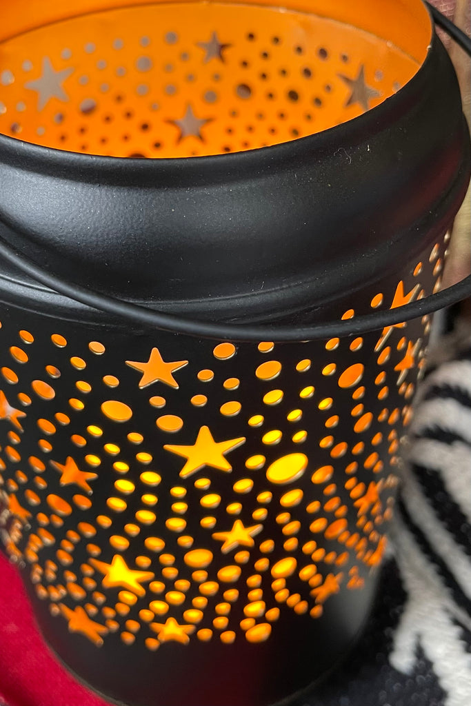 Black and Gold Tea light Candleholder W/ Cutout Stars, Set of 2