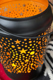Black and Gold Tea light Candleholder W/ Cutout Stars, Set of 2