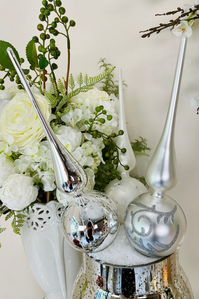 Silver and White Glass Finials, Set of 3