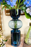 Blue Bubble Design Glass Vase