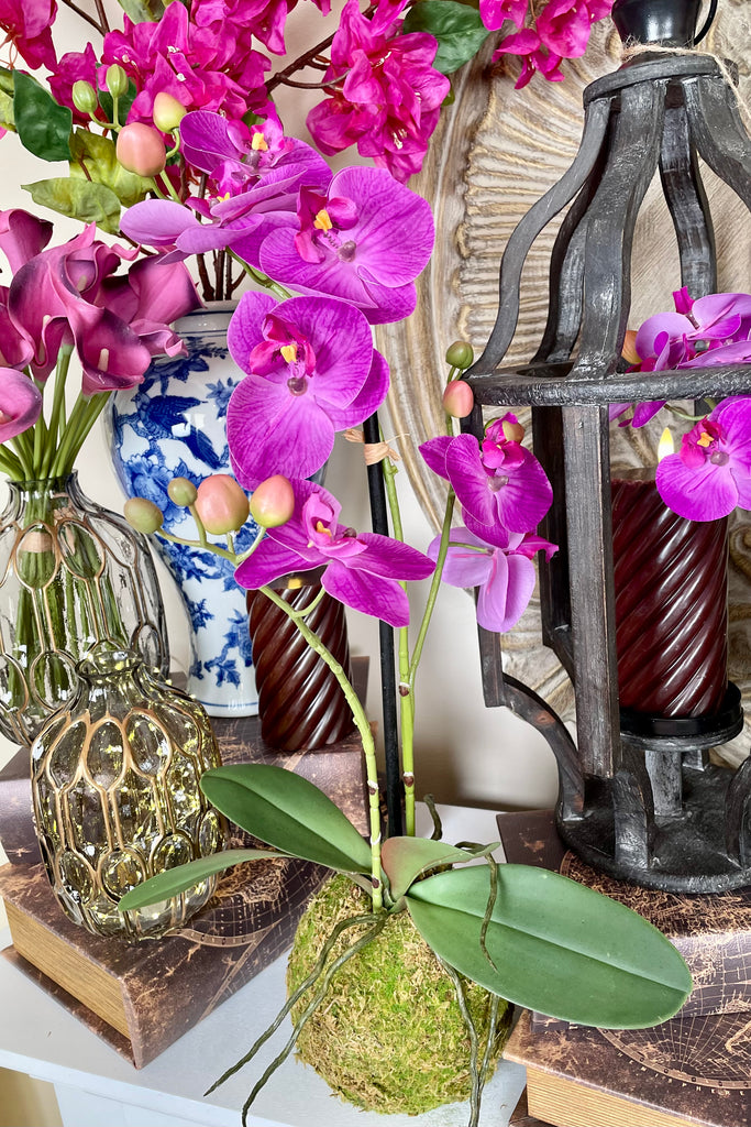 Real Touch Purple Orchid with Moss Ball
